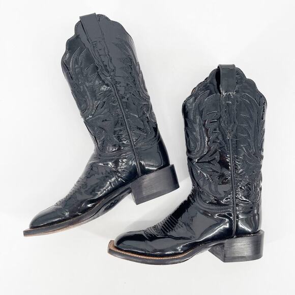 Lucchese 2000 Black Patent Leather Square Toe Gothic Western Cowgirl Boot size 7 - Picture 4 of 11